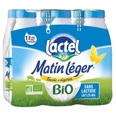 Matin Léger de Lactel Lait Bio demi écrémé sans lactose, 6x1l