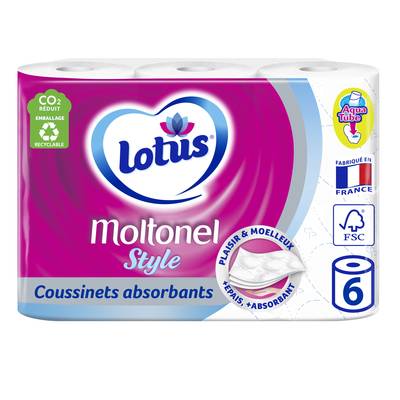 Moltonel Papier toilette style 3 épaisseurs blanc, 6 rouleaux