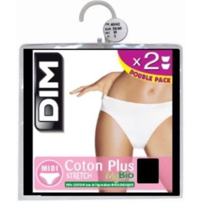 Dim Slips midi Coton Plus My Bio Blanc x2, Taille 48/50
