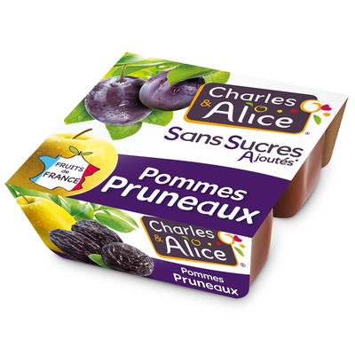 Charles et Alice Pomme pruneau sans sucre ajouté, 4x100g
