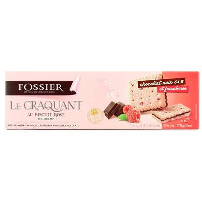 Fossier Croquants biscuit rose au chocolat noir et à la framboise, 170g