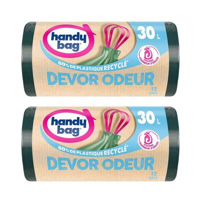 Handy Bag Sac à poignées coulissantes Dévor Odeur 30L, Lot de 2x12 sacs de 30 L