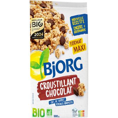 Bjorg Céréales Croustillant Chocolat Bio -30% de sucres en moins, 900g