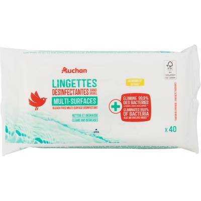 Auchan Lingettes désinfectantes sans javel, 40 lingettes
