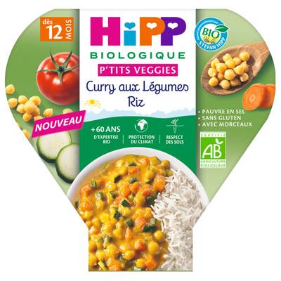 Hipp - P'tits Veggies Curry aux légumes Riz Bio Assiette Bébé Dès 12 mois, 230g
