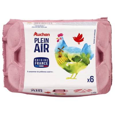 Auchan Oeufs de poules élevées en plein air Label Rouge, 6 Oeufs