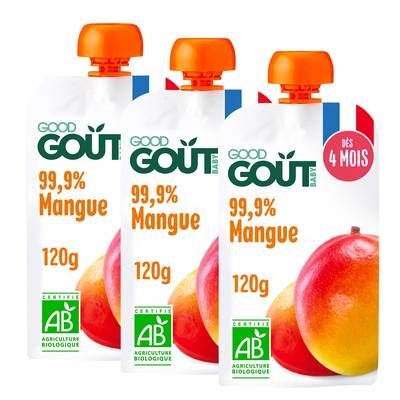 Good Goût Mangue Bio Gourde Bébé Dès 4 mois, Lot de 3x120g