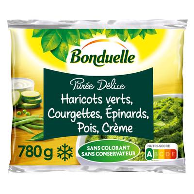 Bonduelle Purée Délice- 4 saveurs- Haricots verts, courgettes, épinards, pois et crème, 780g