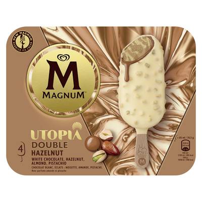 Magnum Bâtonnets glacés double noisette, amande et pistache, 4 bâtonnets - 284g