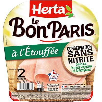 Herta Jambon Le Bon Paris, Conservation Sans Nitrites, 2 tranches - 70g