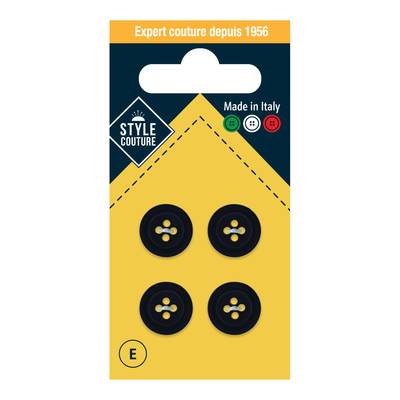Style couture Boutons taillé noir 14mm, 4 pièces