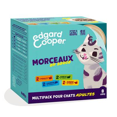 Edgard Cooper Boîtes Morceaux en Sauce 4 variétés sans céréales pour chat Adulte, 8x85g