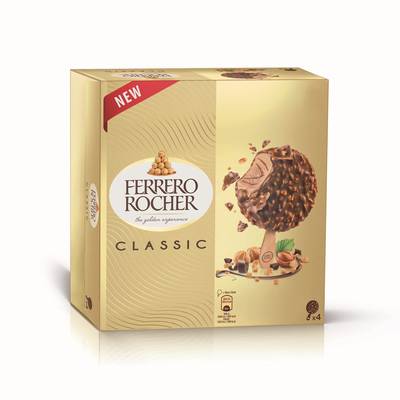 Ferrero Rocher Mini Bâtonnets glacés Classic- Noisettes et Chocolat au lait, 4 bâtonnets - 200g