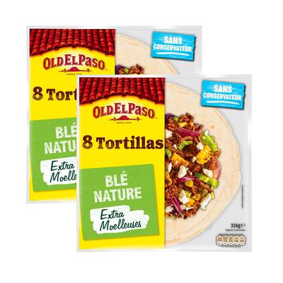 Old el Paso 8 galettes tortillas de blé nature, Lot de 2x326g