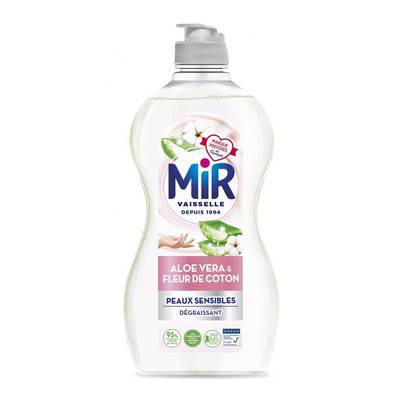 Mir Liquide vaisselle Concentré Hypoallergénique Aloe Vera et Fleurs de Coton, 450ml