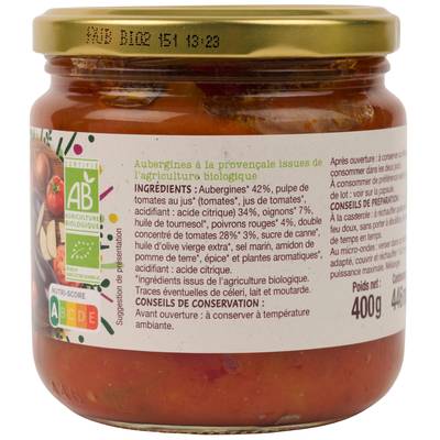 3596710356539 - Auchan BIO - Aubergines à la provençale Bio en bocal