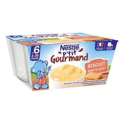 Nestlé - P'tit Gourmand Dessert Lacté Biscuit Coupelle Bébé Dès 6 mois, 4x100g