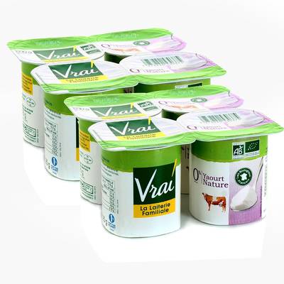 Vrai Yaourt Nature  0% bio, Lot de 2x4x125g