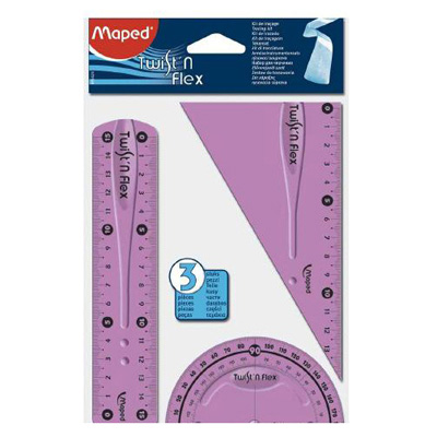 Kit de traçage Maped Twist 'N Flex en plastique souple - 1 règle 15 cm, 1  équerre 60°, 1 rapporteur - coloris assortis - Papel
