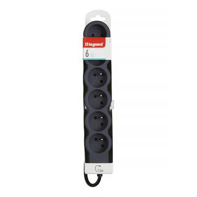 Legrand Rallonge multiprise extra-plate 6 prises - noir et gris foncé, 1,5  m