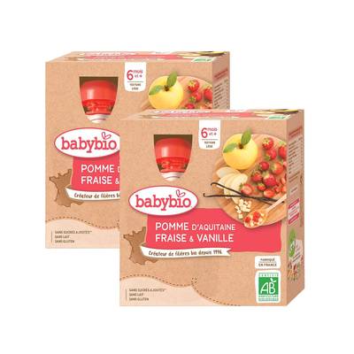 Babybio Pomme de Provence, Faise, Vanille Bio Gourde Bébé Dès 6 mois, Lot de 2x4x90g