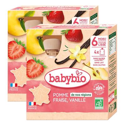 Babybio Pomme de Provence, Faise, Vanille Bio Gourde Bébé Dès 6 mois, Lot de 2x4x90g