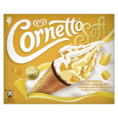 Cornetto Cônes mangue chocolat blanc, 4 bâtonnets - 316g
