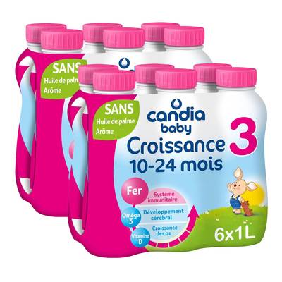 Candia - Baby Lait de Croissance 3 Liquide Bébé Dès 10 Mois, Lot de 2x6x1L
