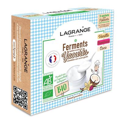 Lagrange Ferments Lactiques Vanille, Framboise, Noix de Coco Bio 3x12g, 3 sachets de 12g