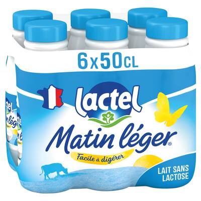 Matin Léger de Lactel Lait demi écrémé sans lactose, 6x50cl