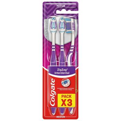 Colgate Brosses à dents medium ZigZag, 3 brosse à dents