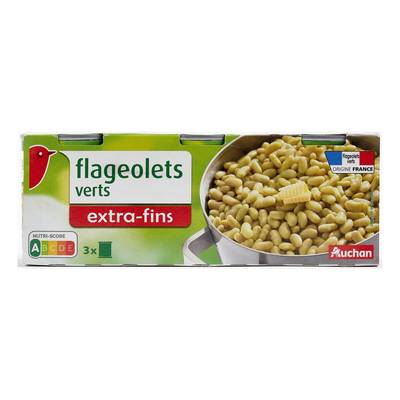 Auchan Flageolets verts extra fins, 3x130g