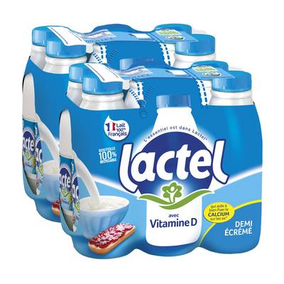 Lactel Lait 1/2 écrémé, 2 packs de 6x1l
