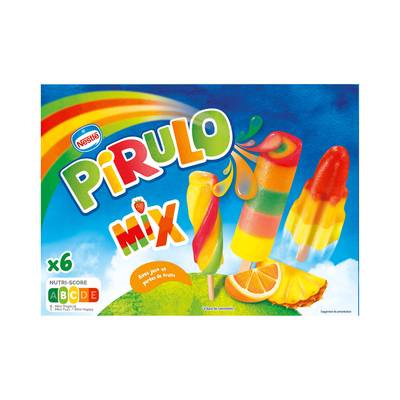 Pirulo 6 bâtonnets glaces à l'eau Mix- Fuzz, Tropical et Happy, Boite de 300g