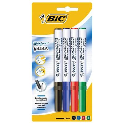 Bic Feutres effaçables à sec Velleda pointe moyenne couleurs assorties, 4  feutres