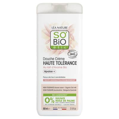 SO'BIO ETIC Crème de douche Haute tolérance au lait d'Avoine Bio, 650ml