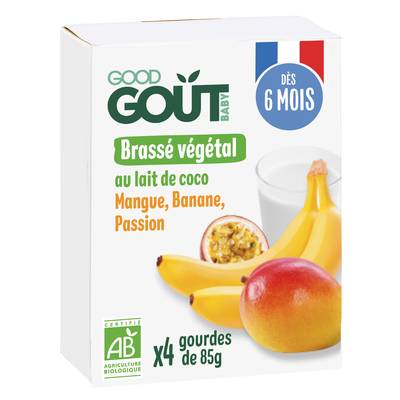 Good Goût Brassé Végétal Lait de coco, Mangue, Banane Passion Bio Gourde Bébé dès 6 mois, 4x85g