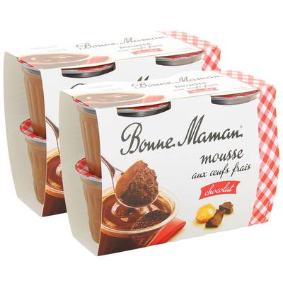 Bonne Maman Mousse au chocolat Noir Intense, 2 packs de 4x50g