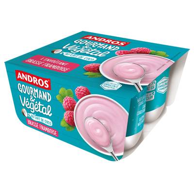 Andros Gourmand et Végétal Dessert Végétal framboise au lait de coco, 4x100g