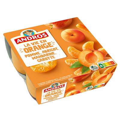 Andros Compote pomme abricot mandarine carotte, 4x100g