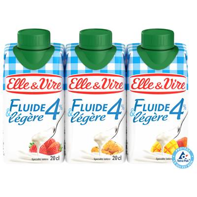 Elle&Vire Crème 4% Mg Extra Légère Fluide UHT, 3x20cl