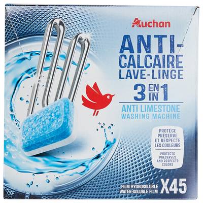 Auchan Tablette anticalcaire pour lave-linge, 45 tablettes