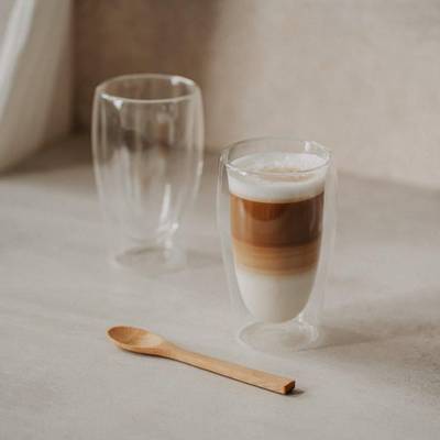 Nuts Tasses a latte double paroi avec cuillère, Lot de 3 x 350ml