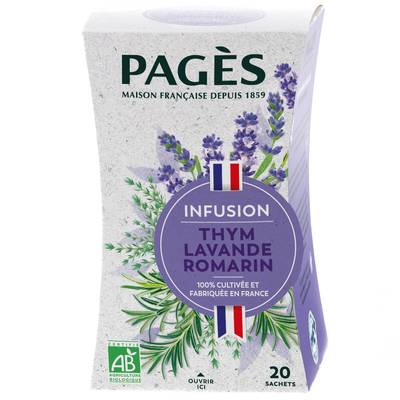 Pagès Infusion Thym Lavande Romarin Bio, 20 sachets