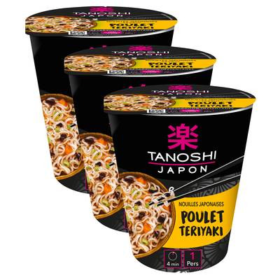 Tanoshi - Japon Nouilles Japonaises Saveur Poulet Teriyaki en cup, Lot de 3x65g