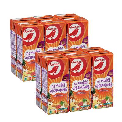 Auchan Jus multivitamines à base de concentré, Lot de 2 packs de 6x20cl