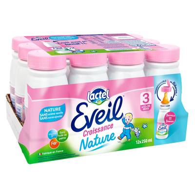 Lactel Eveil Lait de Croissance 3 Liquide Bébé Dès 10 Mois, 12x25cl