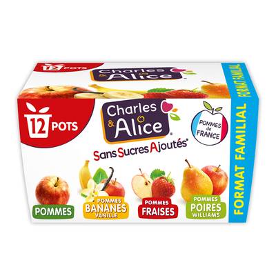 Charles et Alice Compotes panachées sans sucre ajouté, 12x100g
