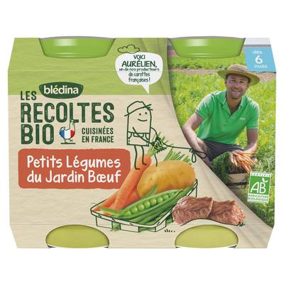 Blédina - Les Récoltes Bio Petits Légumes du jardin Boeuf Bio Pot Bébé Dès 6 mois, 2x200g