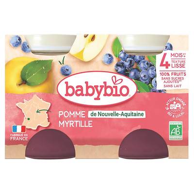 Babybio Pomme, Myrtille Bio Pot Bébé Dès 4 mois, 2x130g